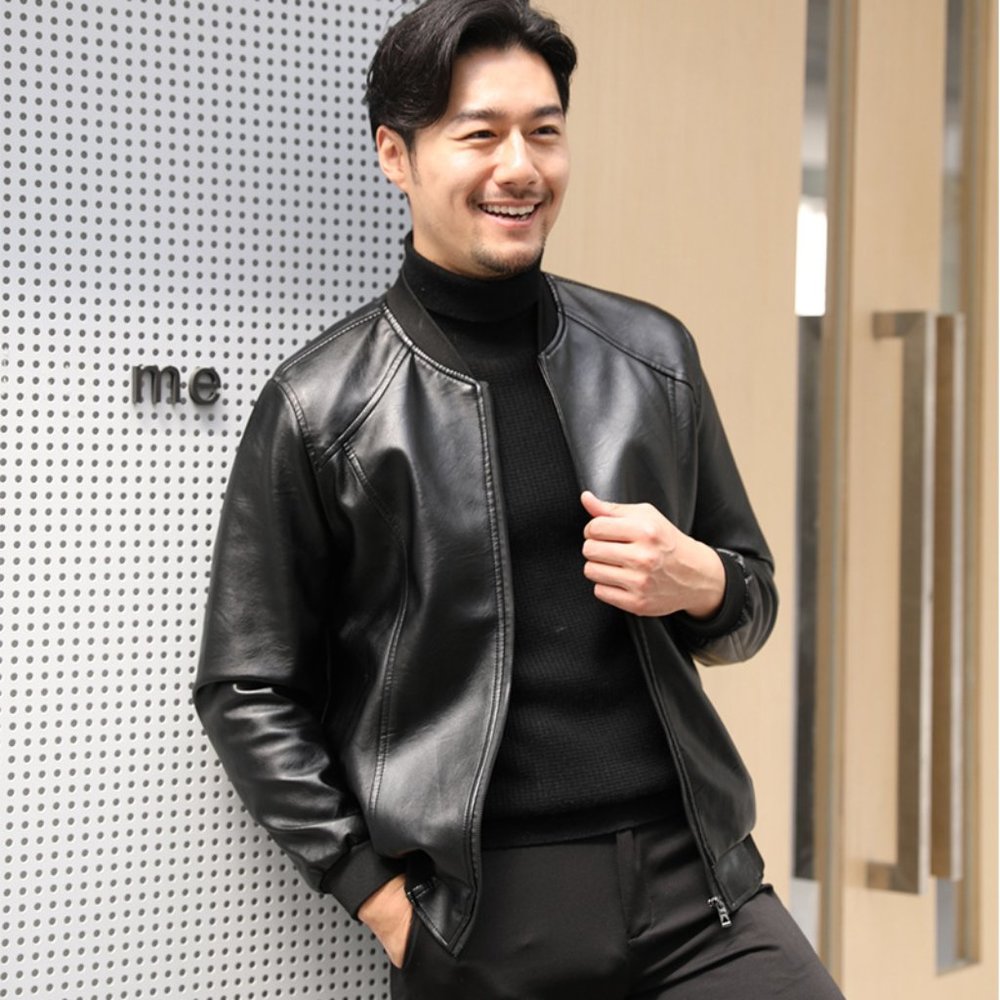 2020 Warm Fleece Leather Jacket Men PU Faux Leathe
